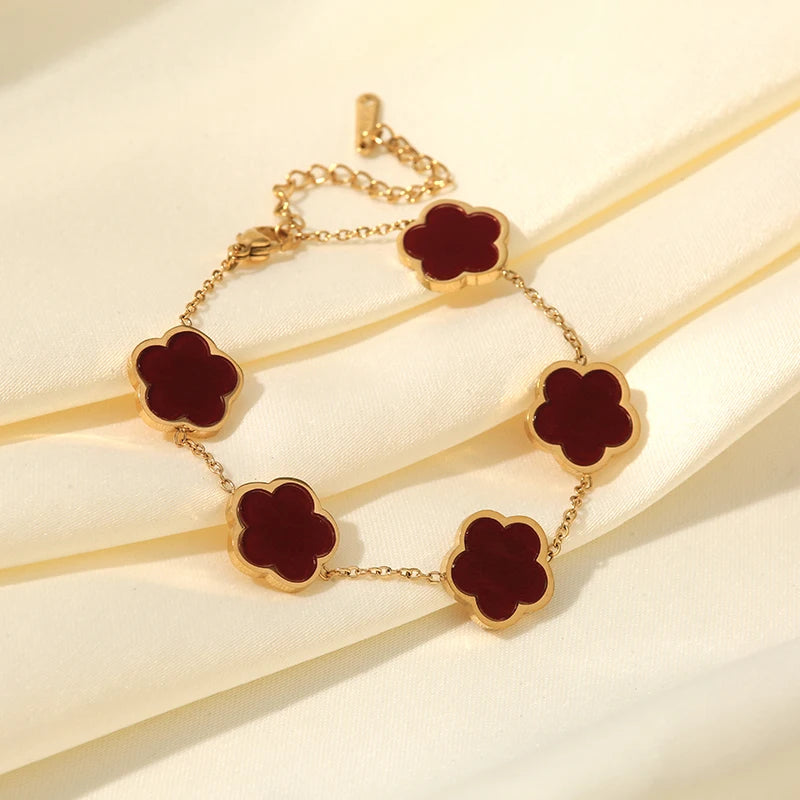 Bracelet Acier Inoxydable - Trèfle rouge | Amora Bijoux