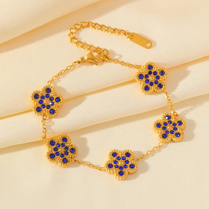 Bracelet Acier Inoxydable - Trèfle de Zircon bleu | Amora Bijoux