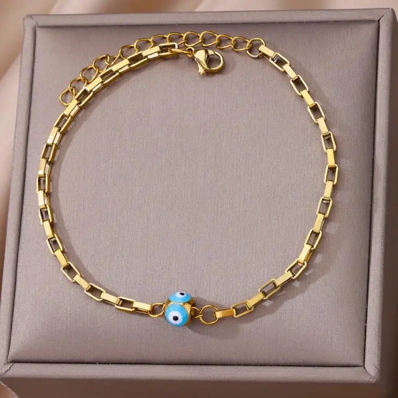 Bracelet Cheville <br> Oeil grec Bleu - Amora Bijoux