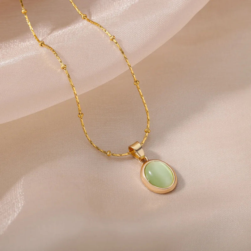 Collier Acier Inoxydable <br> Pierre opale - Amora Bijoux