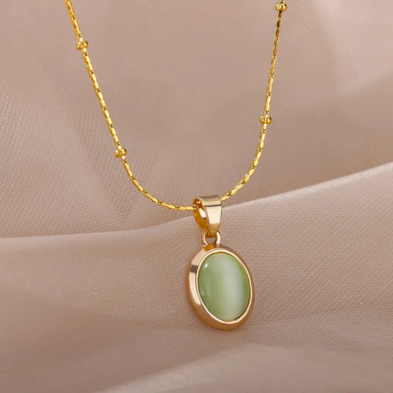 Collier Acier Inoxydable <br> Pierre opale - Amora Bijoux