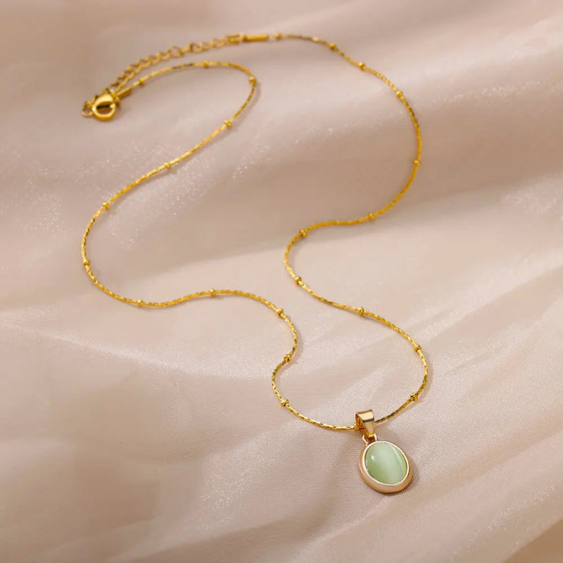 Collier Acier Inoxydable <br> Pierre opale - Amora Bijoux