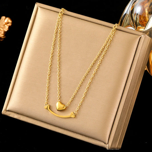 Collier Acier Inoxydable  Double Cœur d'or| Amora Bijoux