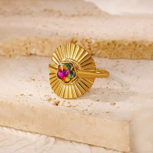 Bague Acier Inoxydable - Zircon multicolore