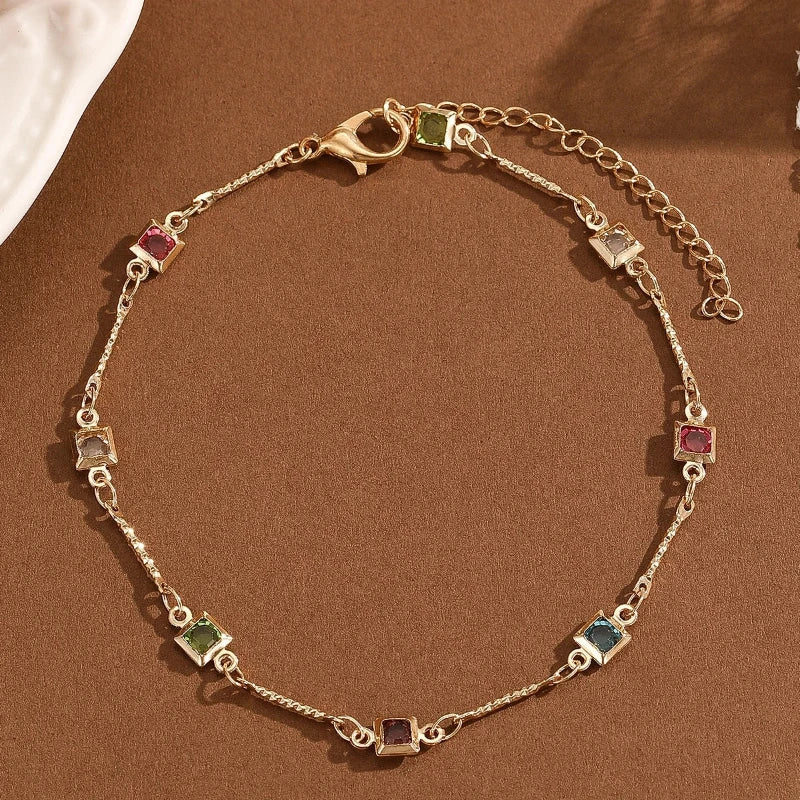 Bracelet cheville <br> Zircon carré coloré | Amora Bijoux