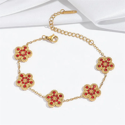 Bracelet Acier Inoxydable - Trèfle de Zircon rouge | Amora Bijoux
