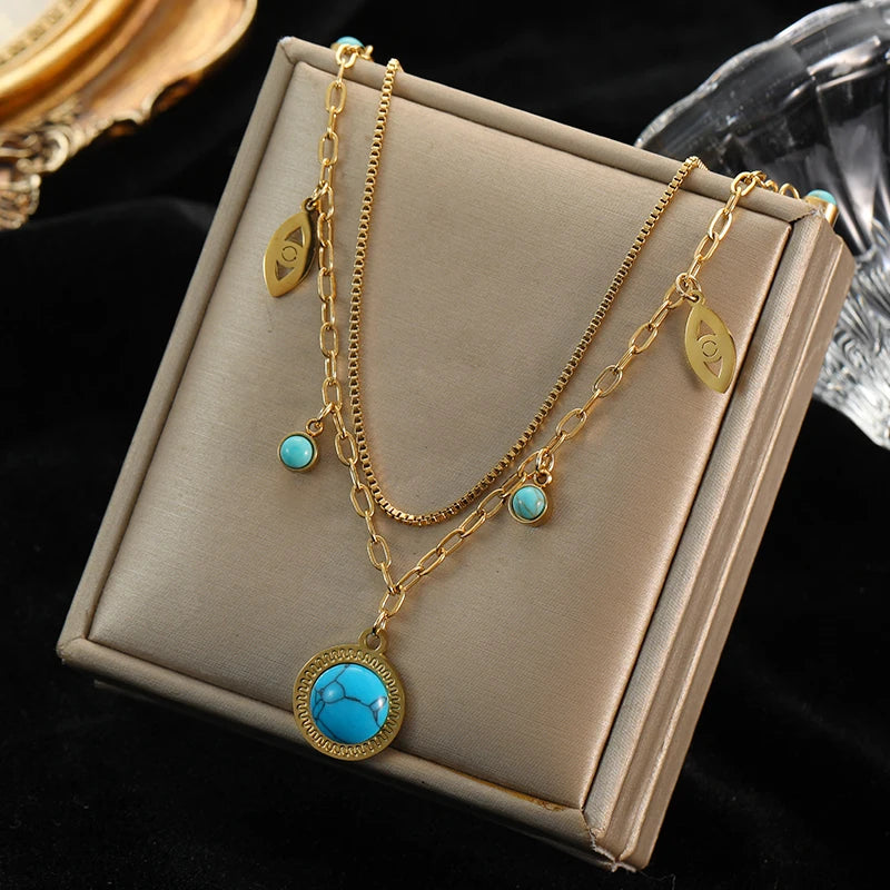 Collier Acier Inoxydable  Œil d’Azur| Amora Bijoux