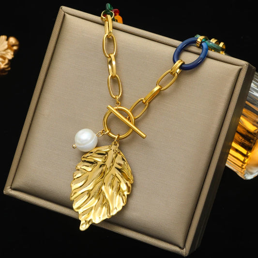 Collier Acier Inoxydable  Feuille d'Or| Amora Bijoux