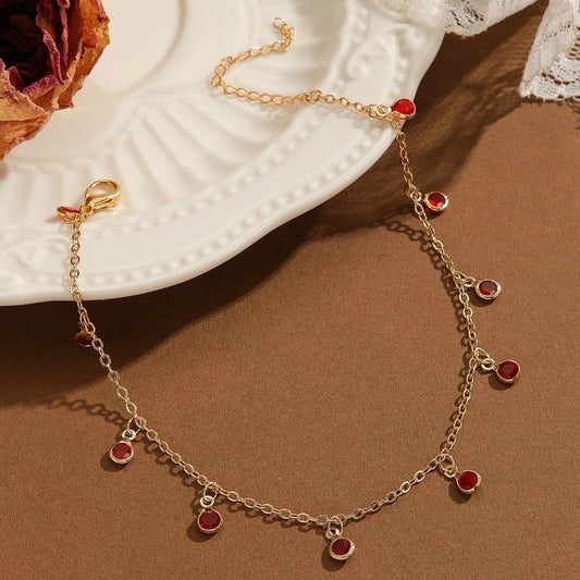 Bracelet cheville - Zircon rouge | Amora Bijoux