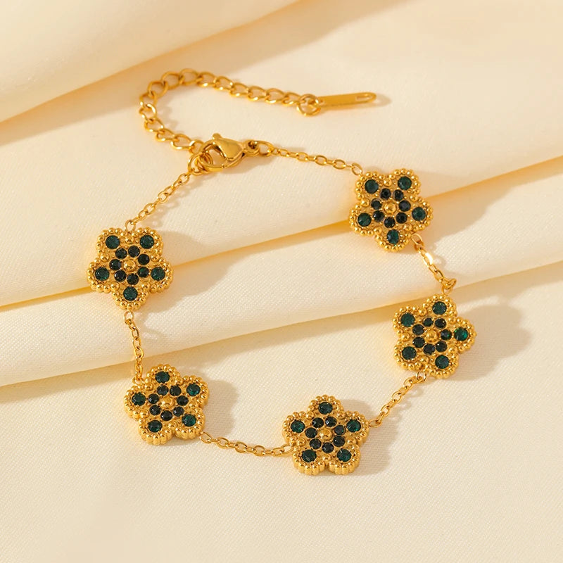 Bracelet Acier Inoxydable - Trèfle de Zircon vert | Amora Bijoux