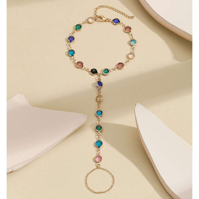 Bracelet bague <br> Zircons colorés - Amora Bijoux