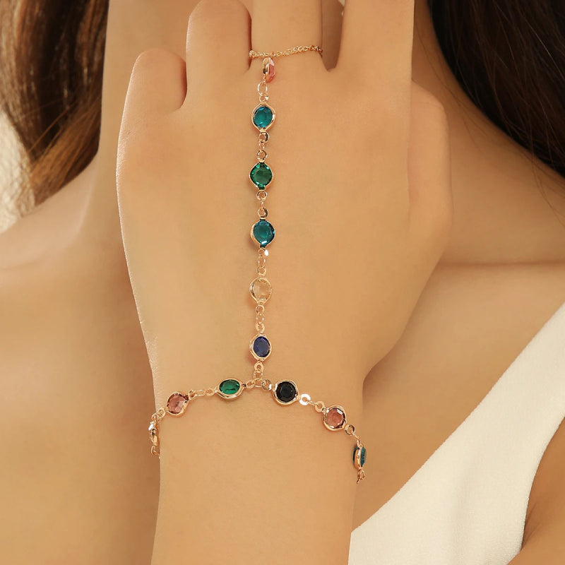 Bracelet bague <br> Zircons colorés - Amora Bijoux