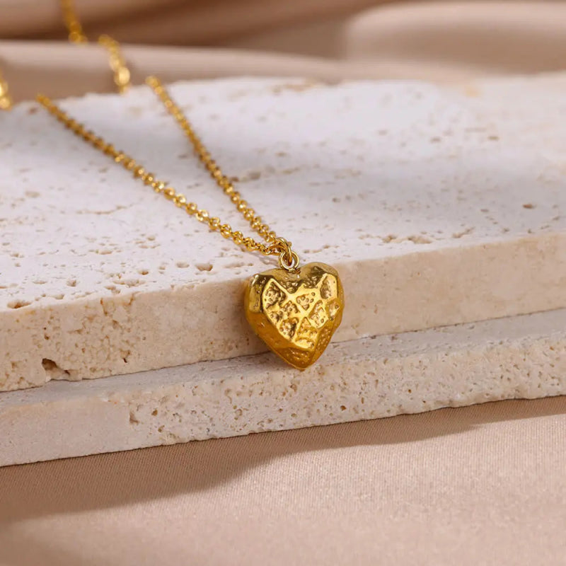 Collier Acier Inoxydable <br> Cœur martelé - Amora Bijoux