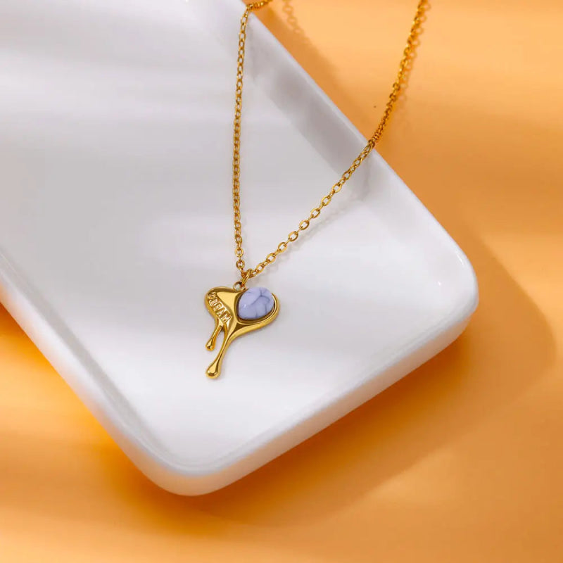 Collier Acier Inoxydable <br> Cœur opale - Amora Bijoux